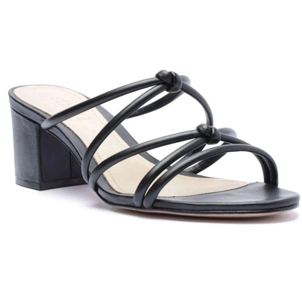 Schutz Princey Sandal Black Leather Tie Front Heels Size 9.5 Knot Block Heel